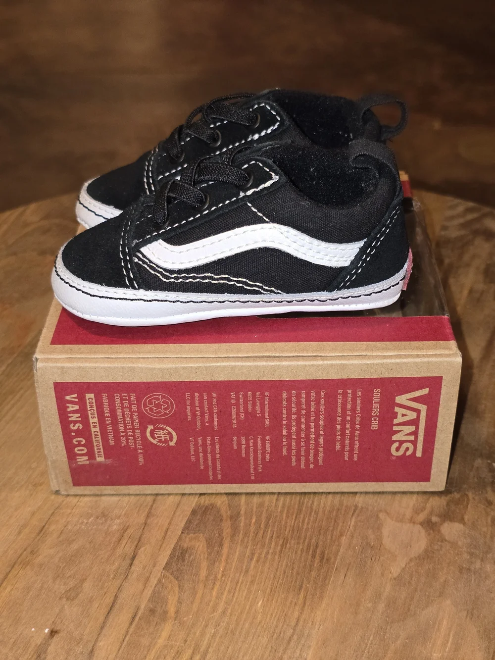 VANS Old Skool Crib Infant Shoes Black & White Size 4 (6–9 Months)